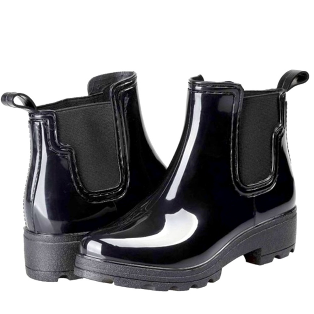 Seven7 Halifax Chelsea Rain Black Glossy Bootie Size 10 NWT Slip On Rubber Boot